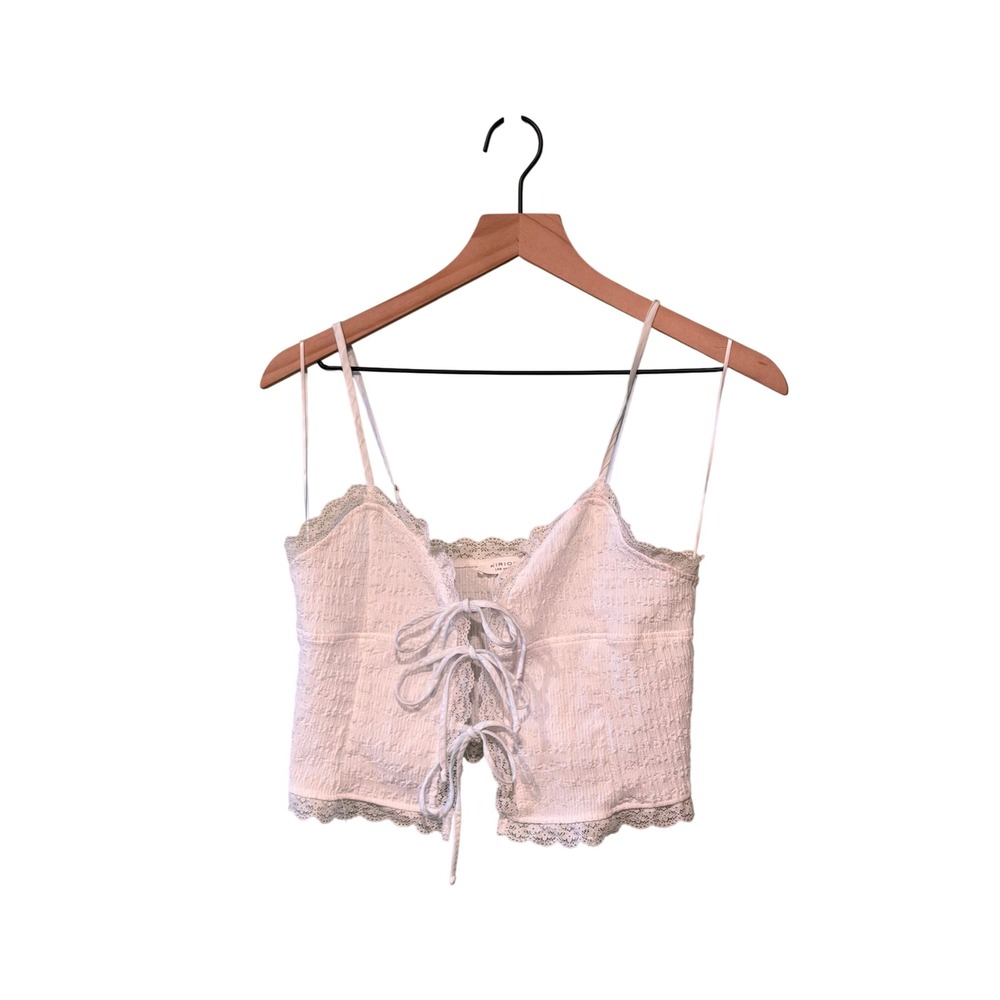 Kirious Los Angeles White Lace Trim Tie Front Camisole Crop Top Small
